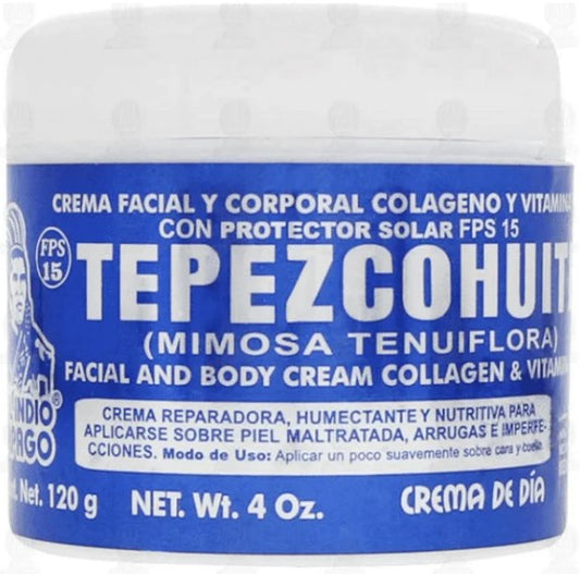 Del Indio Papago Tepezcohuite Facial & Body Day Cream - SPF 15, Collagen & Vit E (120g)