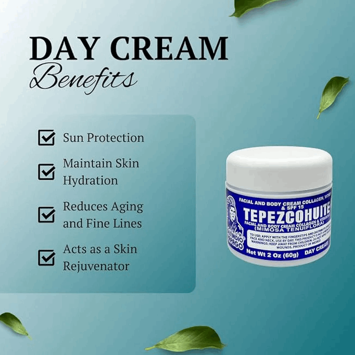 Del Indio Papago Tepezcohuite Facial & Body Day Cream - SPF 15, Collagen & Vit E (120g)